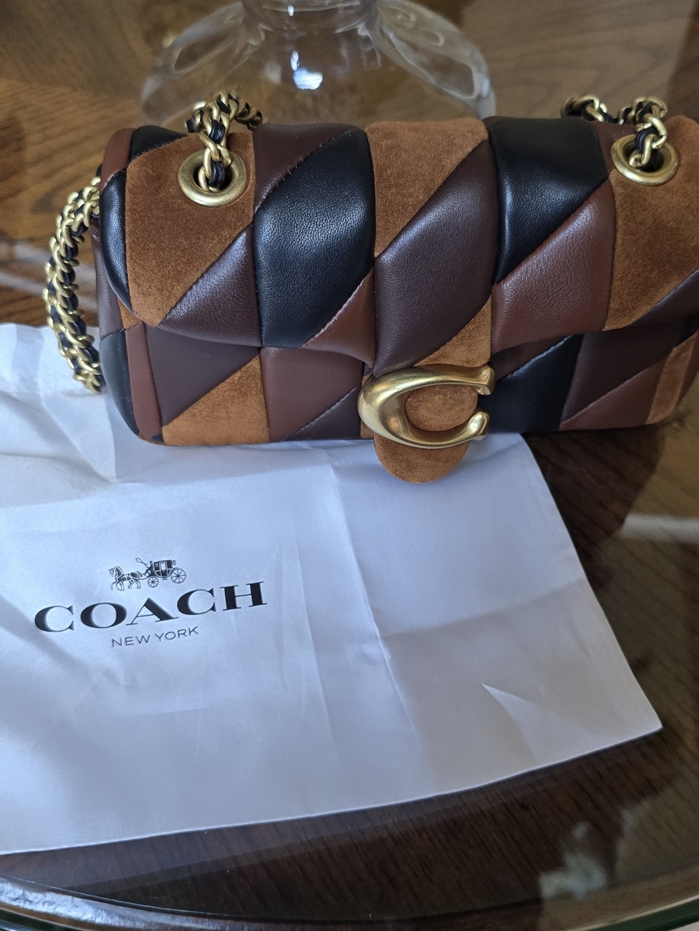 Coach Tabby Patchwork Quilted Leather Chain Shoulder Bag in Maple Brown. - Picture 13 of 17
